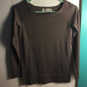 Beaded sleeve taupe sweater
