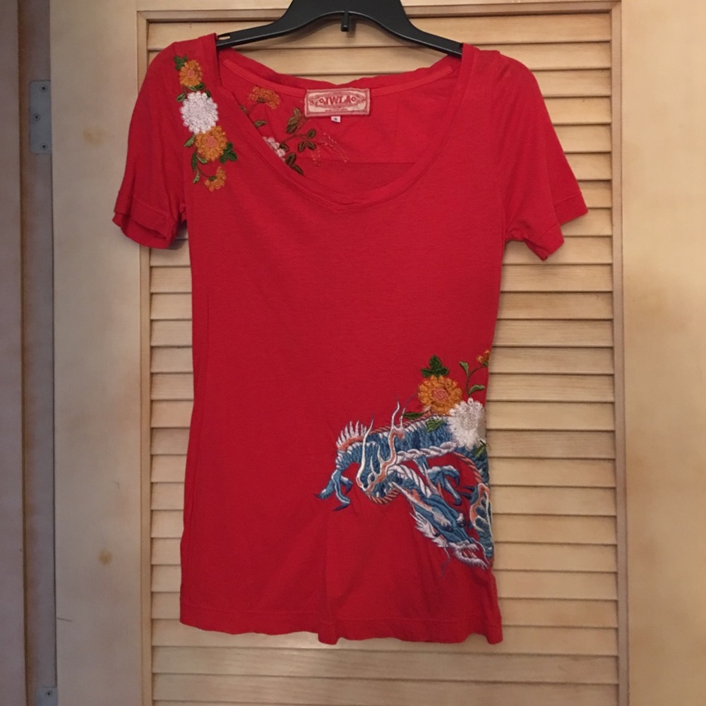 Johnny Was LA red embroidered shirt.