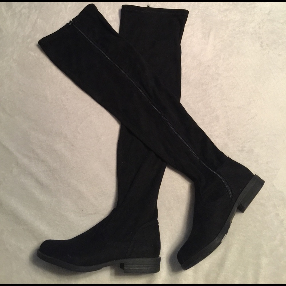 Black Faux Suede Thigh High Boots