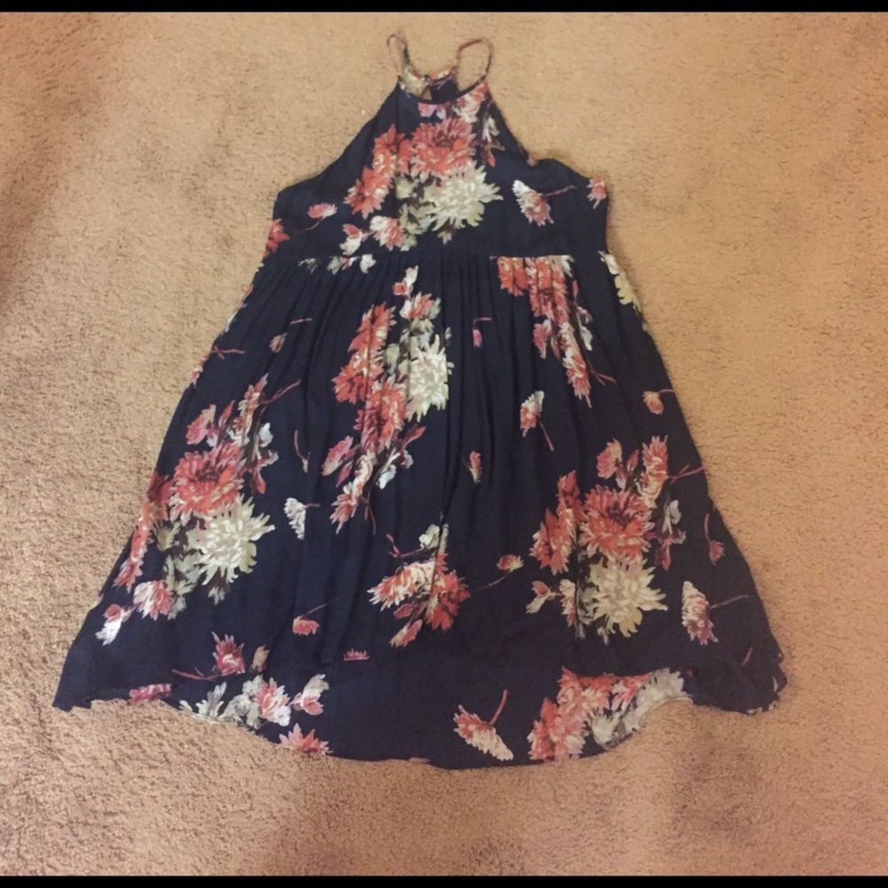 Navy blue and floral, mini high-low dress!