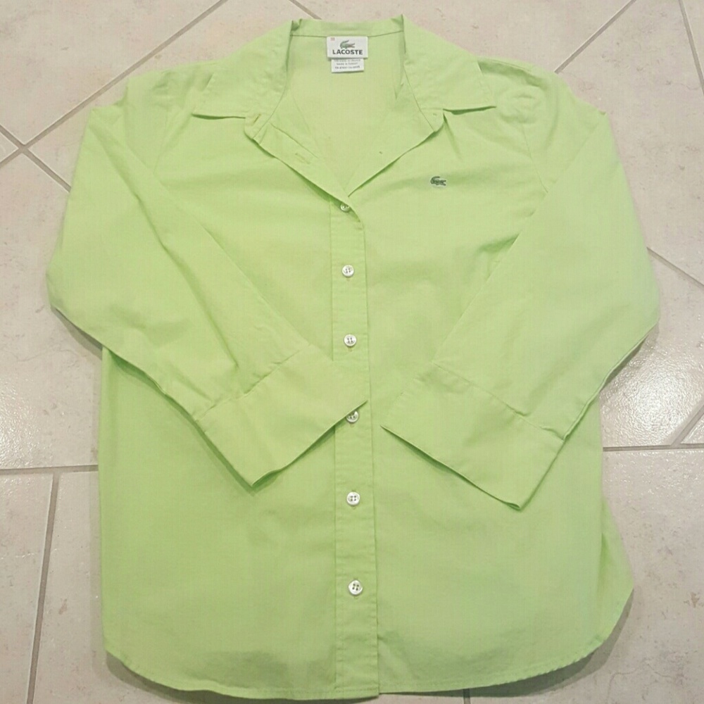 Lacoste Neon Green 3/4 Sleeve Shirt Size 38