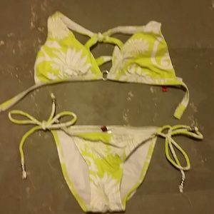 Lime green and white with glitter detail bikini