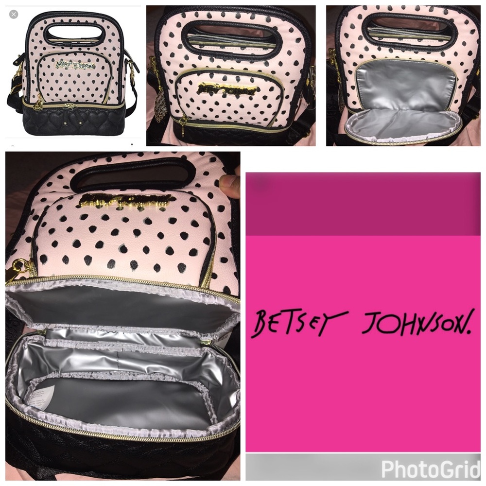 Betsey Johnson pink/black lunch tote