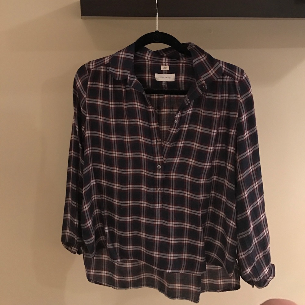 Plaid long sleeve sheer fabric 3/4 button up
