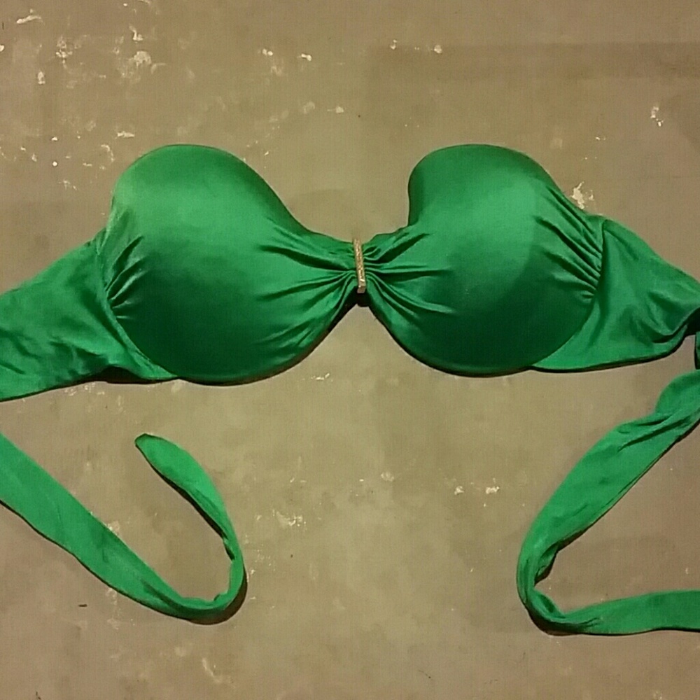 Strapless green bikini top vs