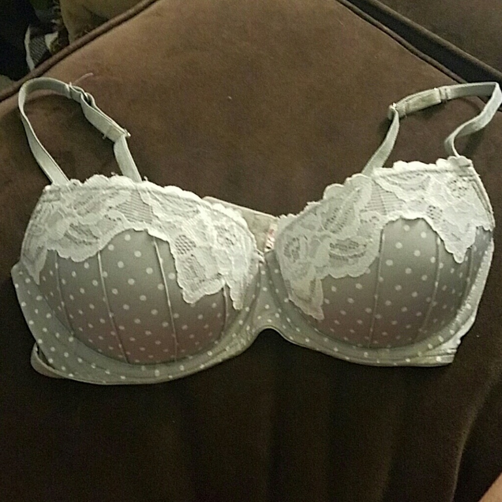 Candies gray with white lace and polka dot bra