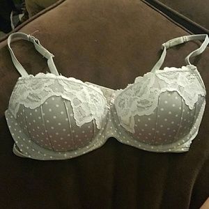 Candies gray with white lace and polka dot bra