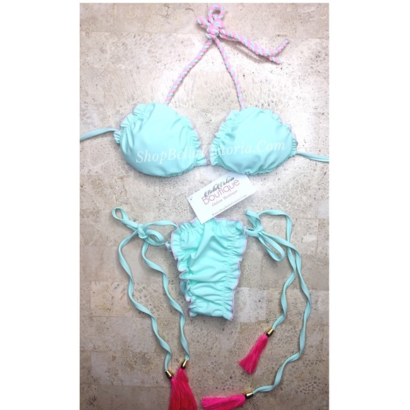 Rossy - Mint/ Pink Brazilian Tie Up Bikini Set - Picture 3 of 4
