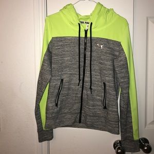 VS PINK neon yellow and grey zip up sweater