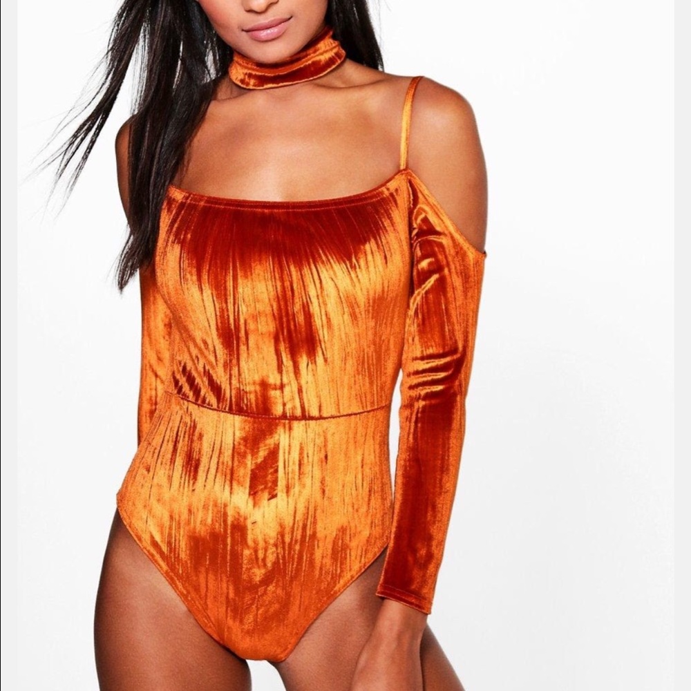 Orange velvet bodysuit
