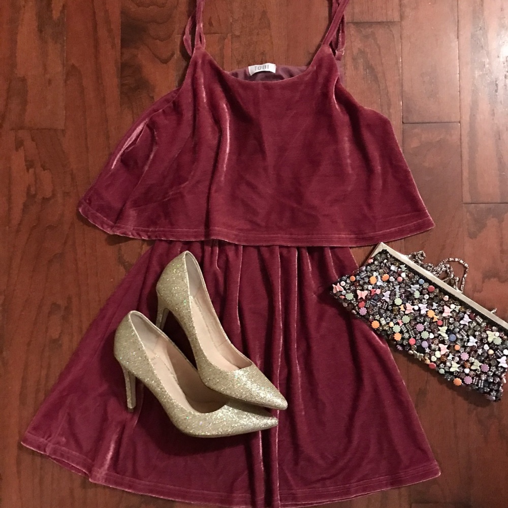 crushed dark pink velvet tiered dress