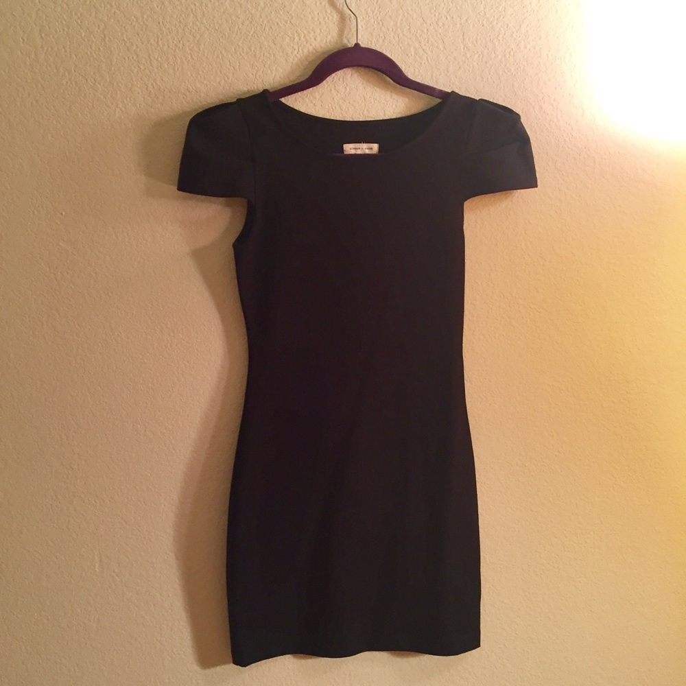 Silence + Noise black fitted dress angled shoulder