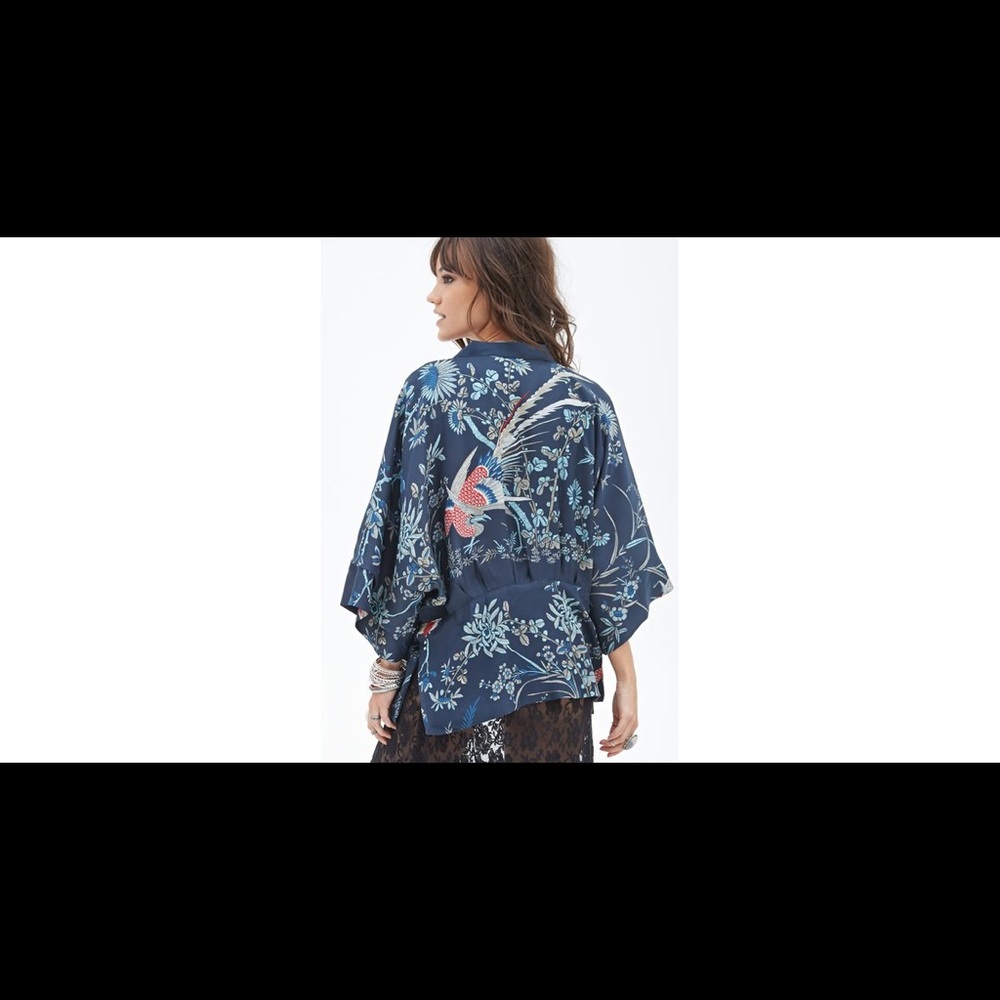 Bird Print Kimono Cardigan - Picture 2 of 3