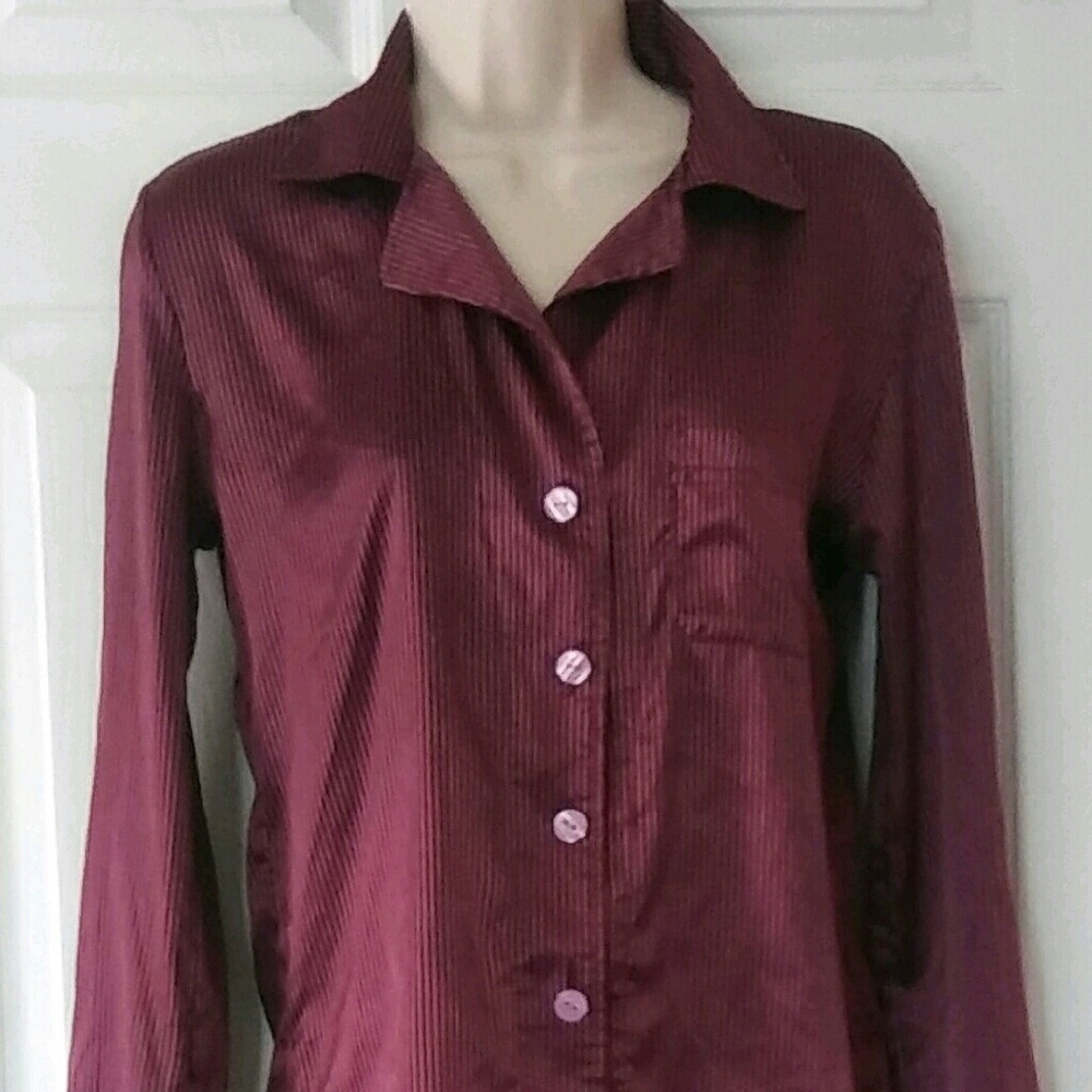 Victorias Secret X Small Pajama Set Wine Pinstripe