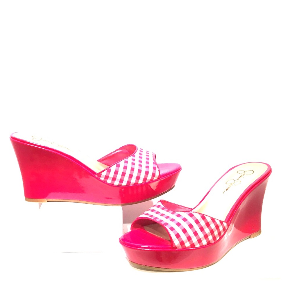 Jessica Simpson 9B Red gingham wedges