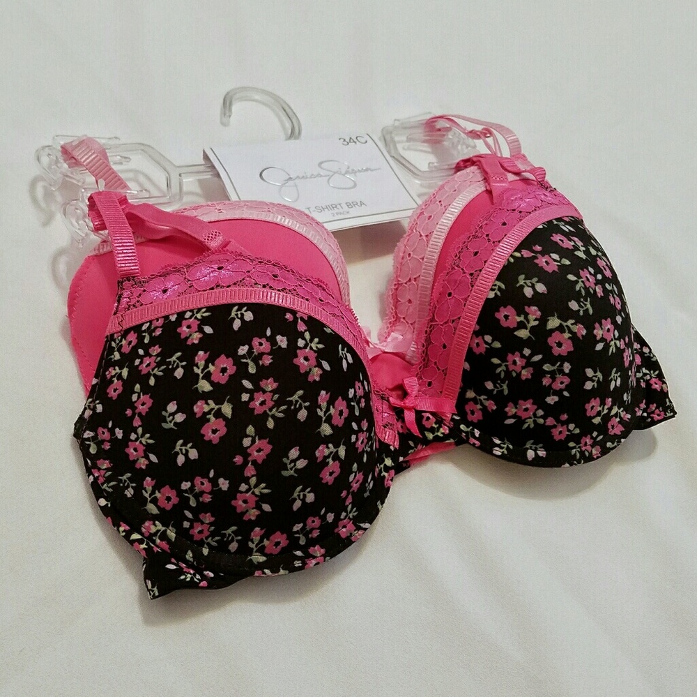 JESSICA SIMPSON Hot Pink Black T-Shirt Bras 34C