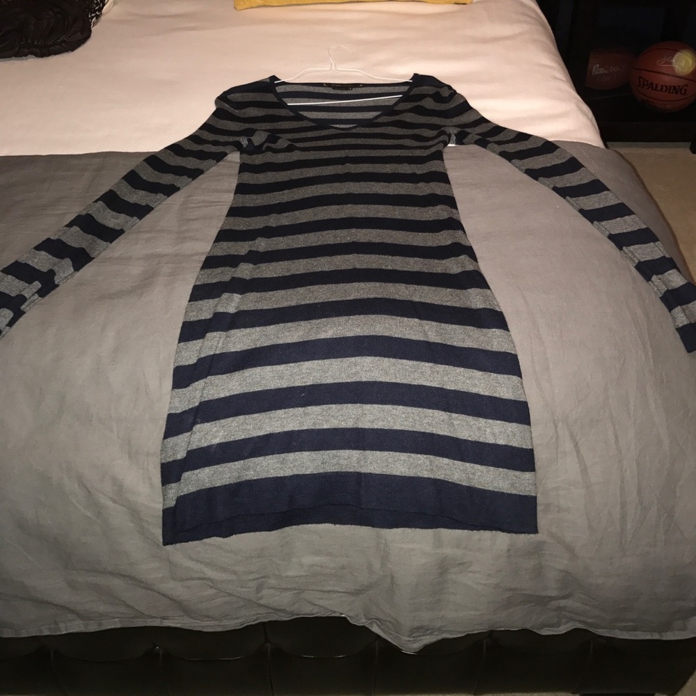 BCBG navy and grey striped dress