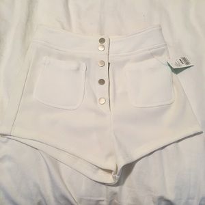 White button up high waisted shorts