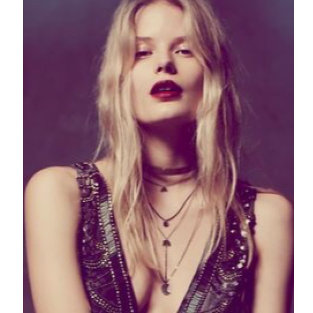 Free People Half 🌙 Waterfall Tier Necklace In 🌹 - Picture 4 of 6