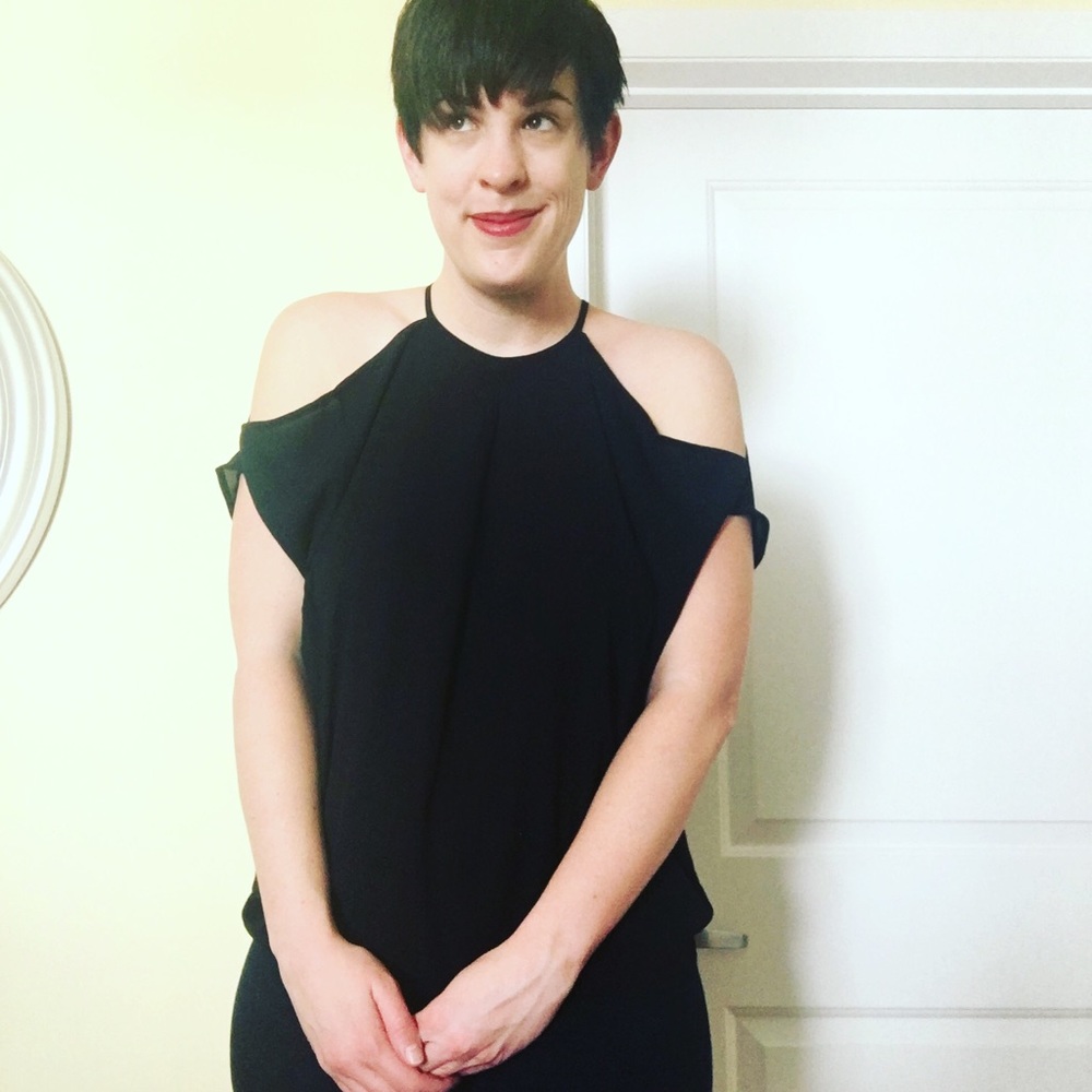 SOLD Black Cold Shoulder Blouse - Picture 1 of 5