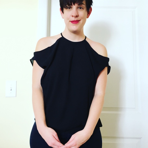 SOLD Black Cold Shoulder Blouse - Picture 3 of 5