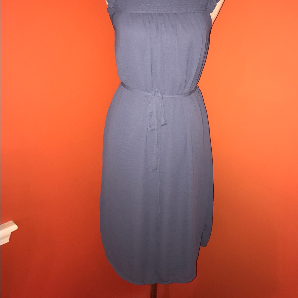 Flutter Sleeve~H&M~Pleated Yoke Blue Dress - Picture 3 of 7