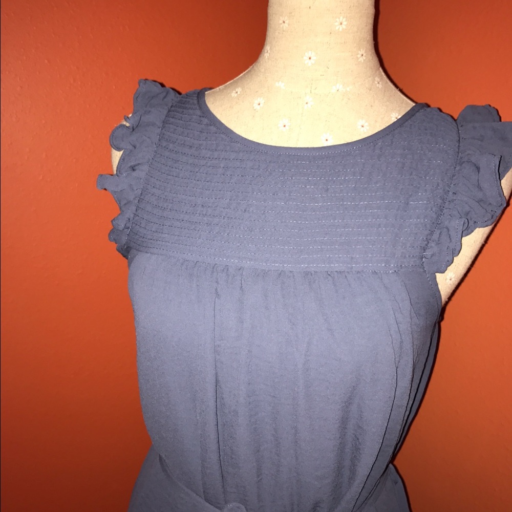 Flutter Sleeve~H&M~Pleated Yoke Blue Dress - Picture 2 of 7