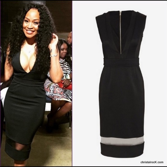 N Nicholas Deep V Neck Mesh Bndage Dress Black