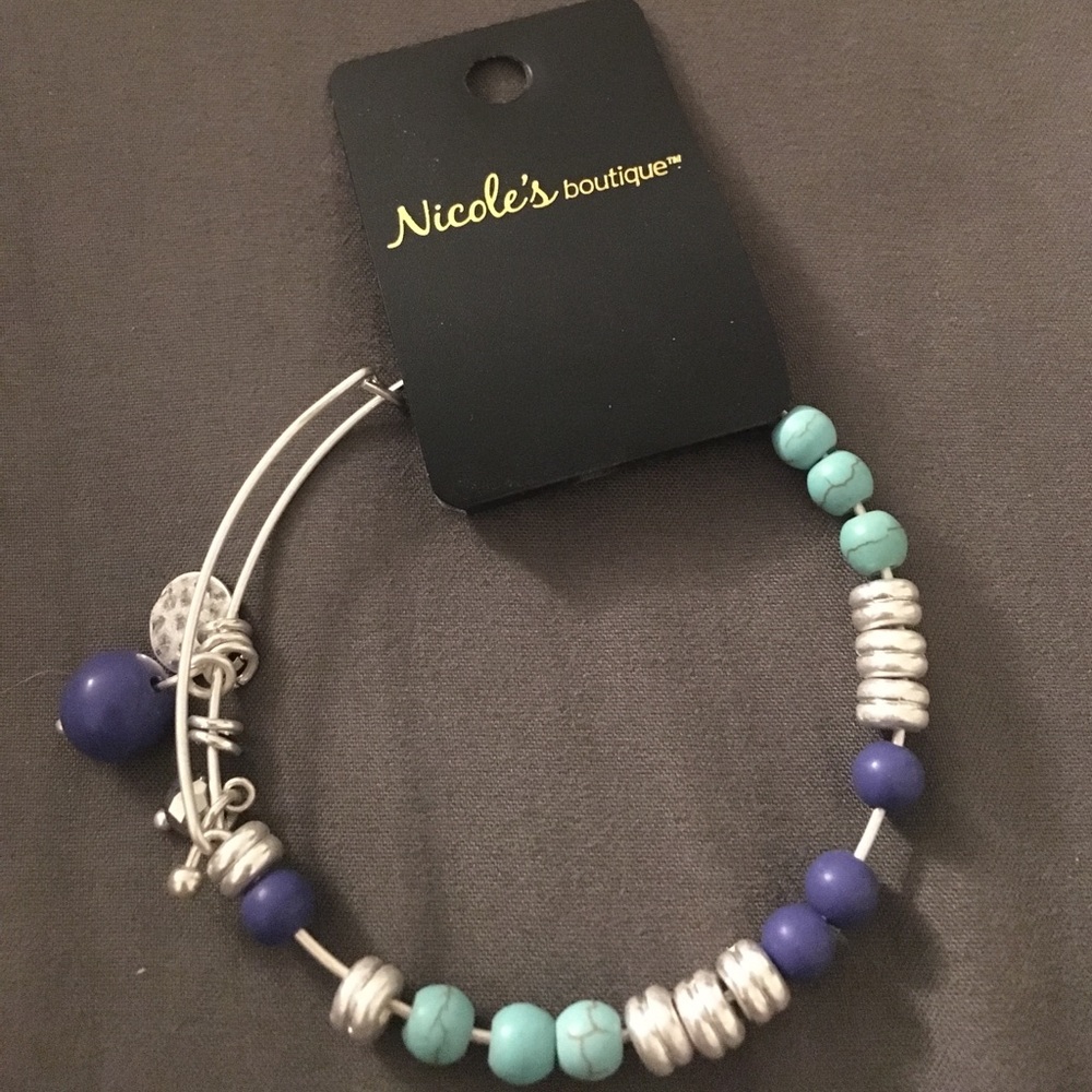 Turquoise and Blue Silver Charm Bangle