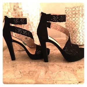 Jessica Simpson black suede platform heels.