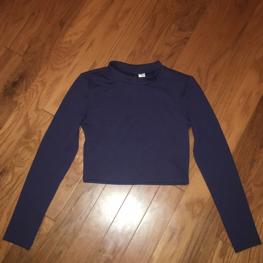 Navy blue mock neck crop top