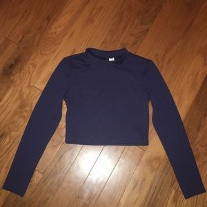 Navy blue mock neck crop top