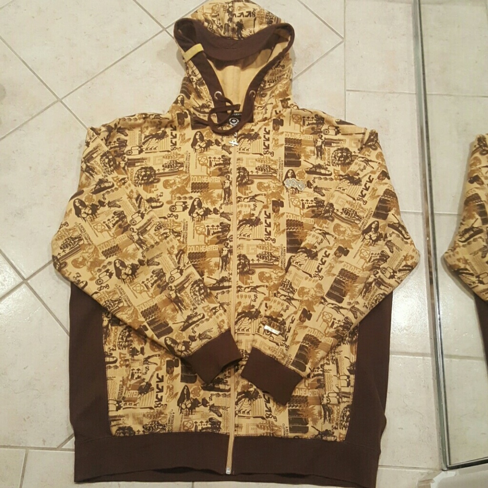 LRG XXL Yellow Brown Zip-up Hoodie Sweater
