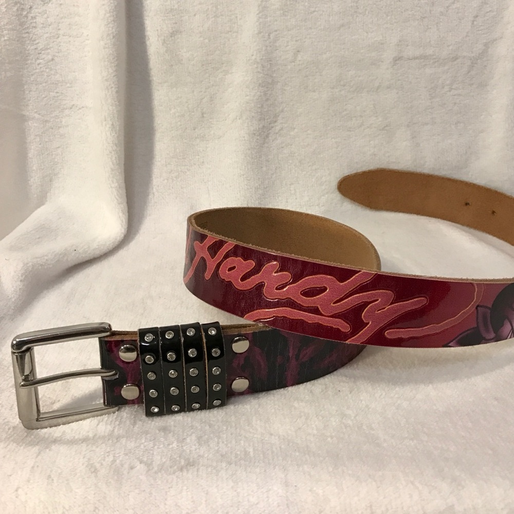 Ed Hardy Purple Leather Belt with Rhinestones