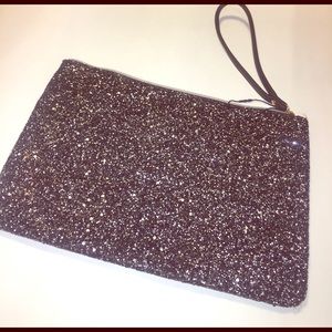 Black and silver textured sparkly large wristlet
