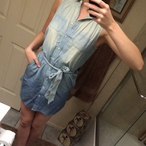 Cute light and dark blue denim style shirt dress