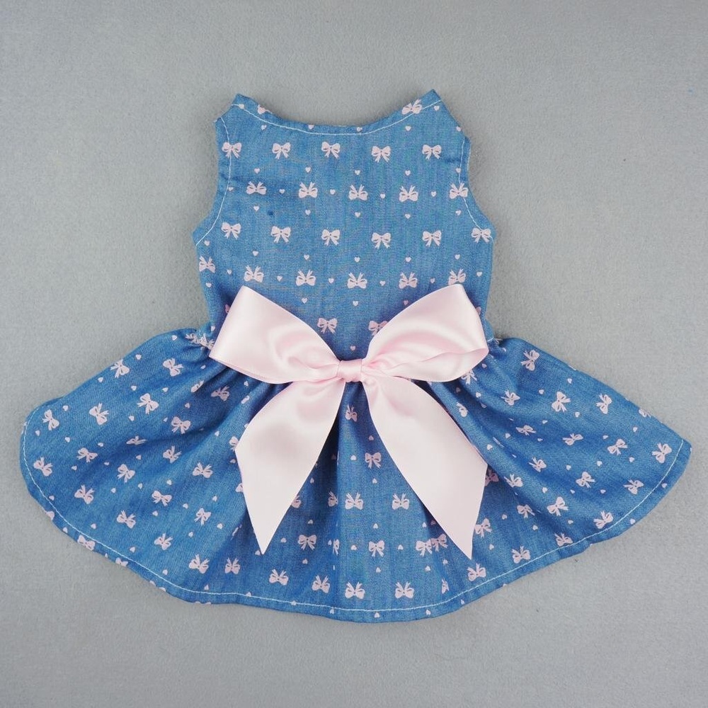 Pink Bow Pattern Denim Dress Pet Clothing
