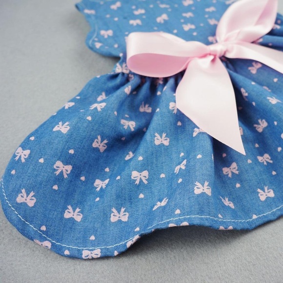 Pink Bow Pattern Denim Dress Pet Clothing - Picture 2 of 5