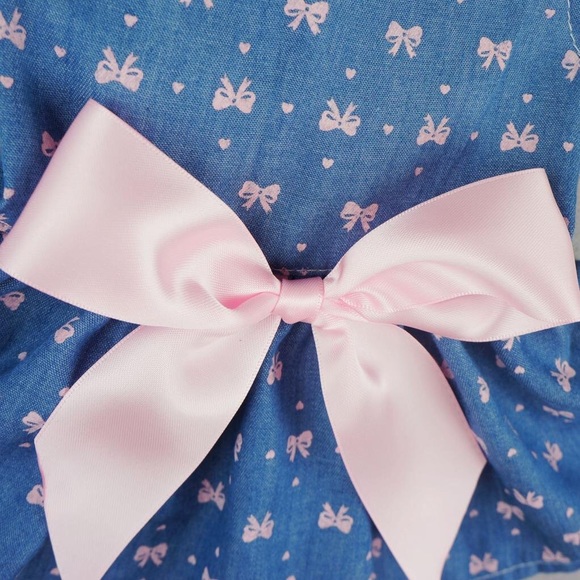 Pink Bow Pattern Denim Dress Pet Clothing - Picture 3 of 5