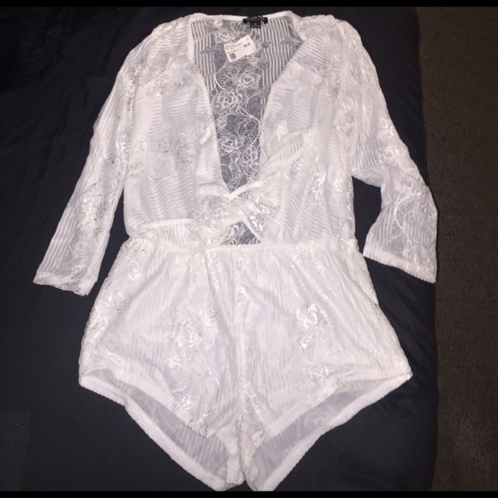 White lace shear romper