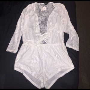 White lace shear romper