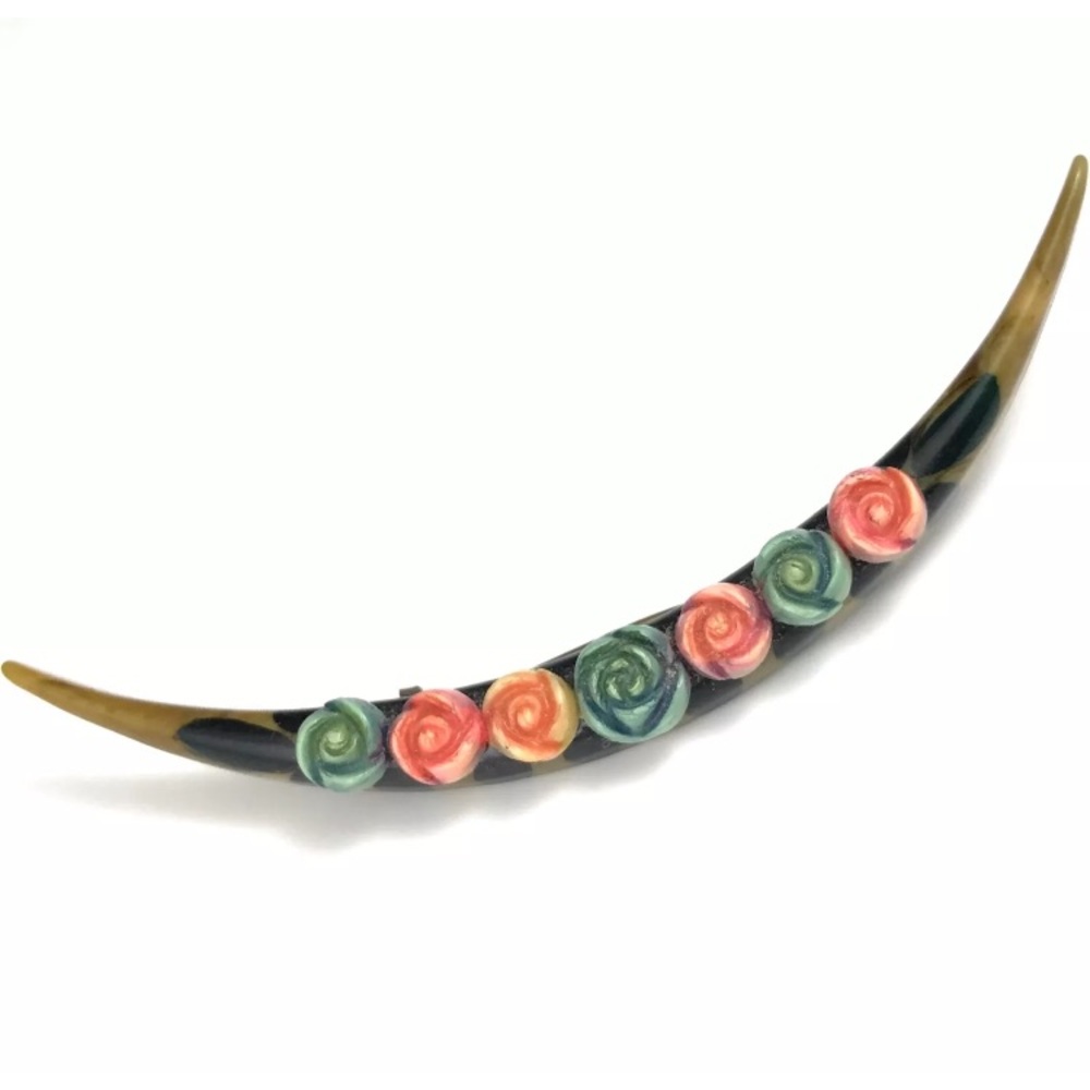 🌸Sold🌸Vintage Celluloid Half Moon Brooch - Picture 1 of 3