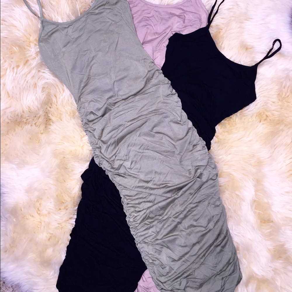 Rouched midi bodycon dress new Strappy 3 colors