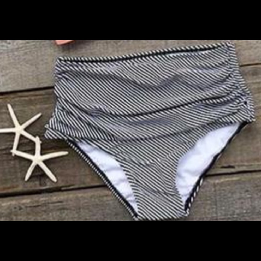 High waisted striped bathing suit bottom