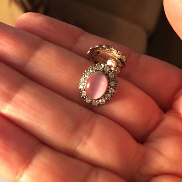 Sterling silver pink cats eye moonstone earrings - Picture 2 of 8