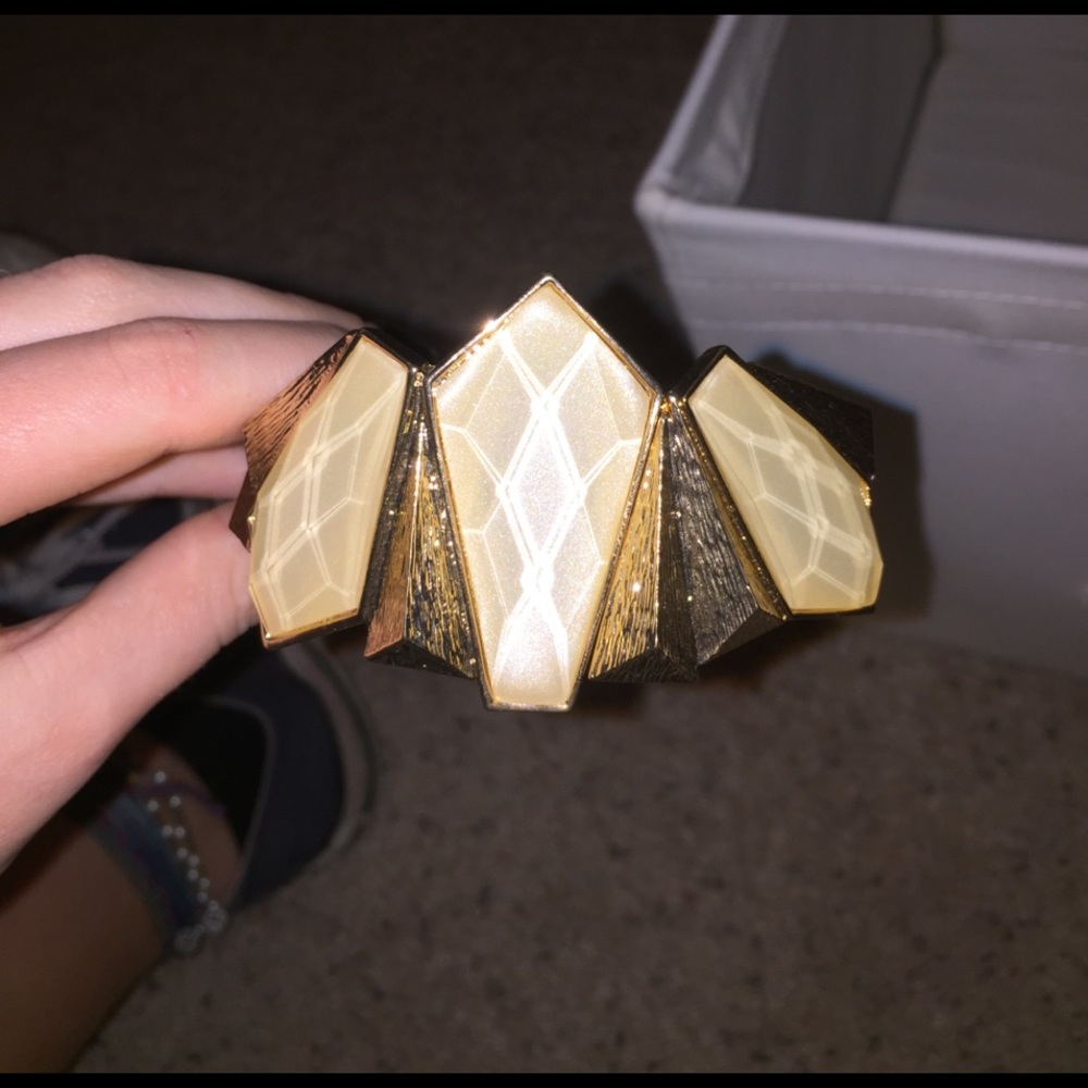 Imitation white stone and gold cuff bracelet