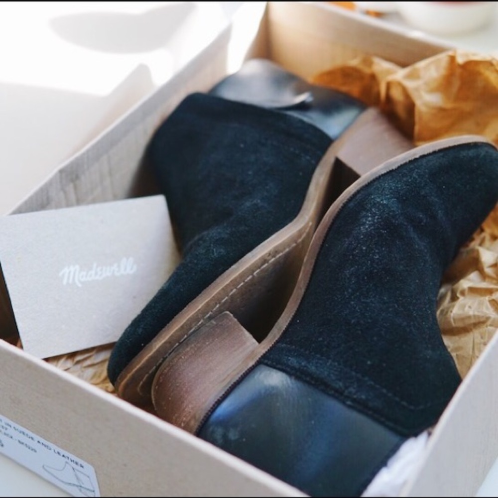 Madewell Cait Boot Black Suede + Leather Size 6
