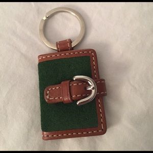 Green suede and brown leather Coach key ring