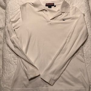 Vineyard Vines White Long-Sleeve Polo, Size Medium