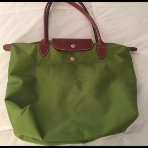 Green Longchamp Le Pliage Medium Shoulder Tote
